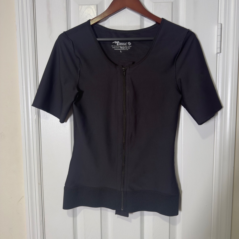 Marena Comfortwear Compression Top Zip Short‎ Sleeve Black Women L Post Surgical